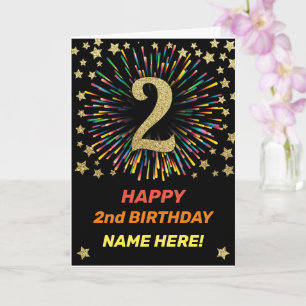 Carte Joyeux 2e anniversaire Black & Gold Rainbow Firewo