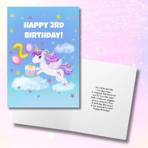 Carte Joyeux 2e Anniversaire Licorne avec Gâteau d'Anniv