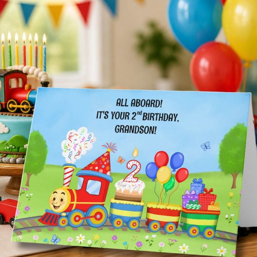 Carte Joyeux 2e anniversaire petit-fils Train d'annivers