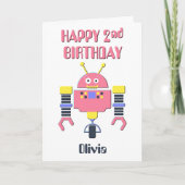 Carte Joyeux 2e anniversaire Robot rose (Devant)