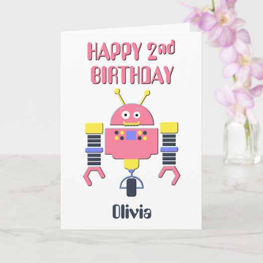 Carte Joyeux 2e anniversaire Robot rose (Orchidée)
