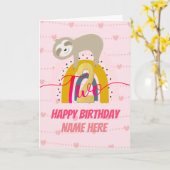 Carte Joyeux 2e anniversaire Sloth Rainbow Pink & Gold G (Fleur jaune)