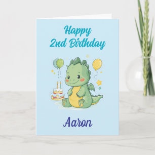 Carte Joyeux 2ème anniversaire, joli dragon, personnalis