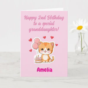 Carte Joyeux 2ème anniversaire personnalisé petite-fille