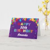 Carte Joyeux 30e anniversaire ballons colorés violet (Fleur jaune)