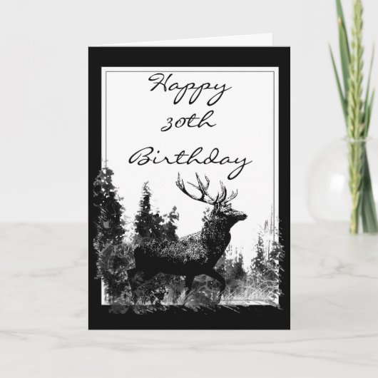Carte Joyeux 30e anniversaire Custom Vintage Stag, Cerf (Devant)