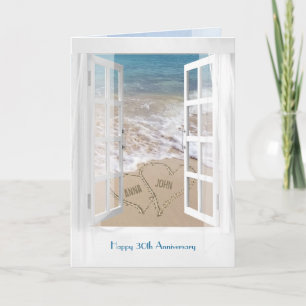Carte Joyeux 30e anniversaire de plage ouverte fenêtre