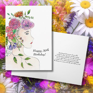 Carte Joyeux 30e anniversaire femme Flowers Illustration