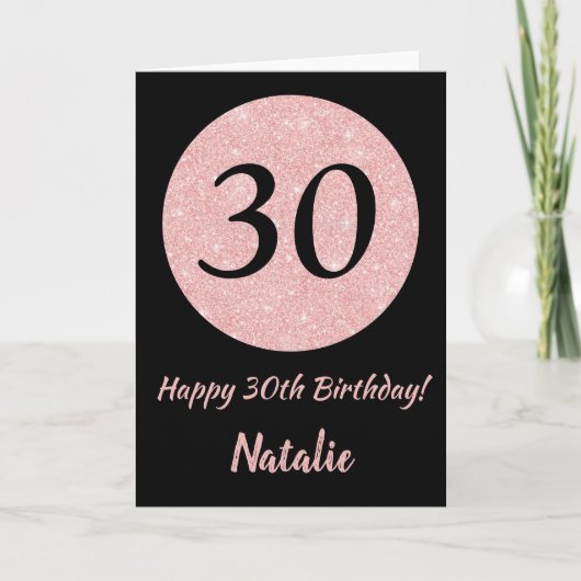 Carte Joyeux 30e anniversaire Noir et Rose Or rose (Devant)