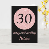 Carte Joyeux 30e anniversaire Noir et Rose Or rose (Fleur jaune)