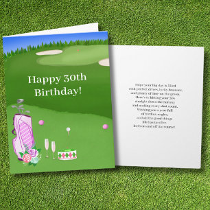 Carte Joyeux 30e Anniversaire Sac de Golf Rose