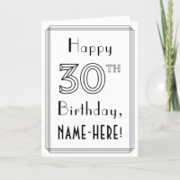 Joyeux 30e Anniversaire, Style Art Déco avec Nom P