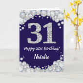 Carte Joyeux 31e anniversaire Marine Bleu et Parties sci (Fleur jaune)