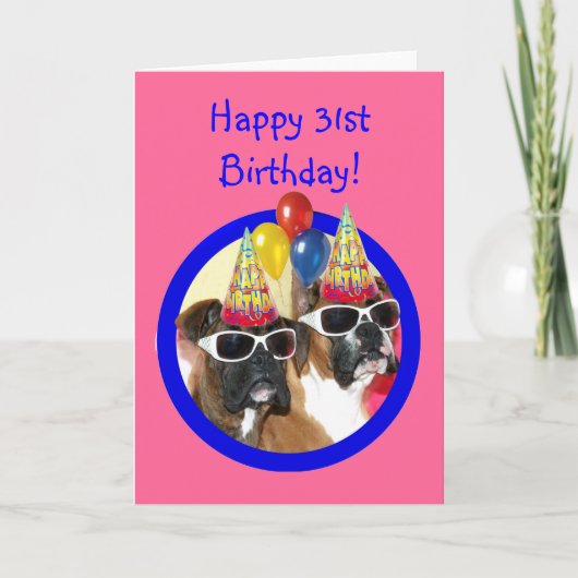 Carte Joyeux 31e Chiens de boxe d'anniversaire (Devant)