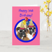 Carte Joyeux 31e Chiens de boxe d'anniversaire (Fleur jaune)