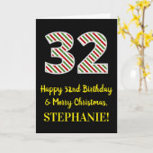 Carte Joyeux 32e anniversaire & Joyeux Noël, Nom personn (Fleur jaune)