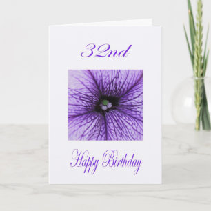 Carte Joyeux 32e anniversaire pourpre fleurs