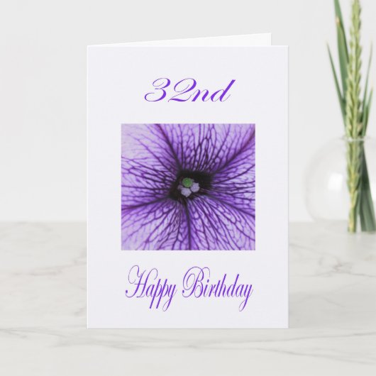 Carte Joyeux 32e anniversaire pourpre fleurs (Devant)