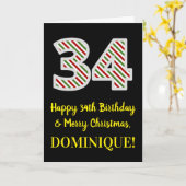 Carte Joyeux 34e anniversaire & Joyeux Noël, Nom personn (Fleur jaune)