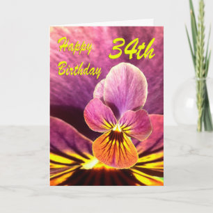 Carte Joyeux 34ème anniversaire Pansy Flower