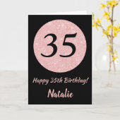 Carte Joyeux 35e anniversaire Noir et Rose Or rose (Fleur jaune)