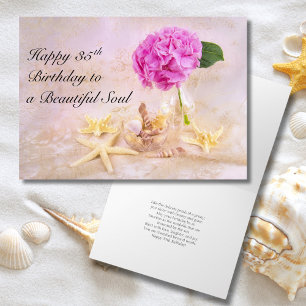 Carte Joyeux 35e anniversaire Pivoine avec Coquillages
