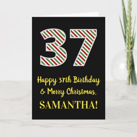 Carte Joyeux 37e anniversaire & Joyeux Noël, Nom personn (Devant)