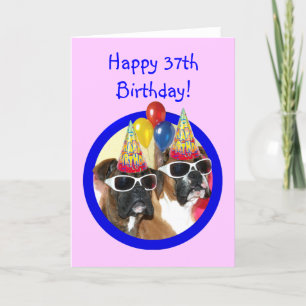 Carte Joyeux 37e Chiens de boxe d'anniversaire