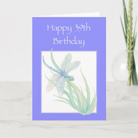 Carte Joyeux 39e anniversaire aquarelle Dragonfly Nature (Devant)