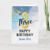 Carte Joyeux 3e anniversaire aquarelle Bleu & or Garçon (Devant)