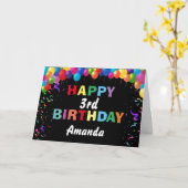Carte Joyeux 3e anniversaire Ballons colorés Noir (Fleur jaune)