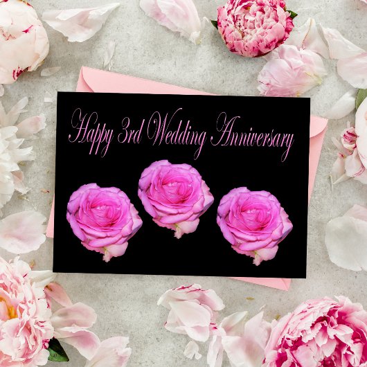 Carte joyeux 3e anniversaire de mariage aux roses