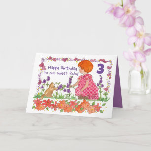 Carte Joyeux 3e anniversaire fille Ginger Hair Kitten Ch
