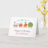 Carte Joyeux 3e anniversaire mignonne Toy Train Cake Can (Fleur jaune)