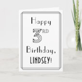 Carte Joyeux 3e anniversaire, style Art déco avec/ Nom p (Devant)