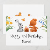 Carte Joyeux 3e anniversaire Teddy Bear Bunny Cake Card (Devant / Derrière)