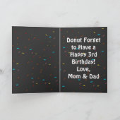 Carte Joyeux 3e anniversaire thème donut drôle (Intérieur)