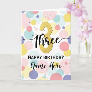 Carte Joyeux 3ème anniversaire Pastel Rainbow Gold Woman