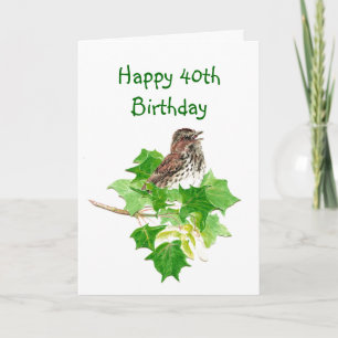 Carte Joyeux 40e anniversaire aquarelle Chanson Sparrow