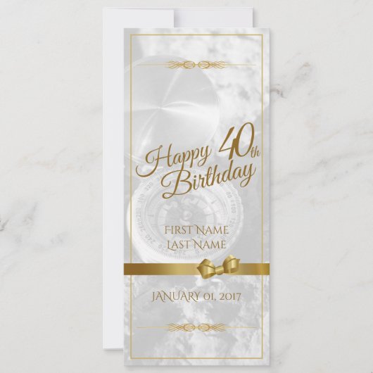 Carte Joyeux 40e anniversaire avec un ruban doré (Devant)