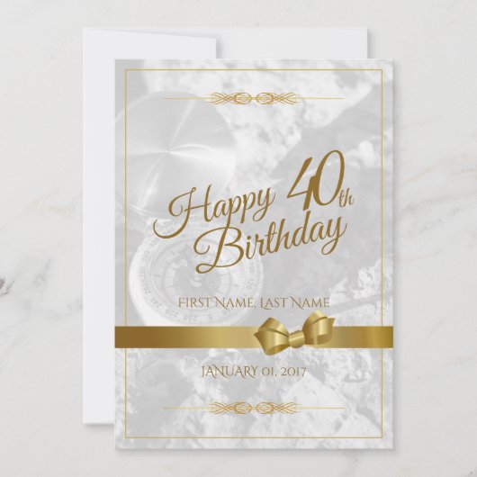 Carte Joyeux 40e anniversaire avec un ruban doré (Devant)