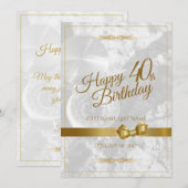 Carte Joyeux 40e anniversaire avec un ruban doré (Devant / Derrière)