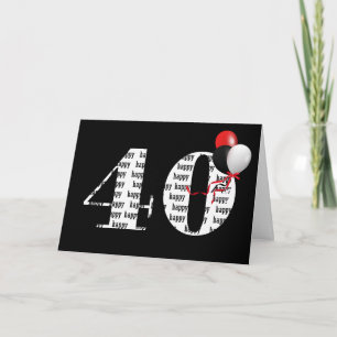 Carte Joyeux 40e anniversaire en noir avec ballons