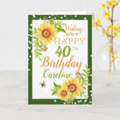 Carte Joyeux 40e anniversaire floral tournesol (Fleur jaune)