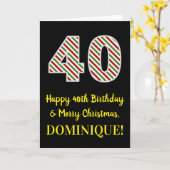 Carte Joyeux 40e anniversaire & Joyeux Noël, Nom personn (Fleur jaune)