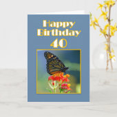 Carte Joyeux 40e anniversaire Monarch Butterfly (Fleur jaune)