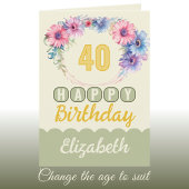 Carte Joyeux 40e anniversaire nom fleuri jaune