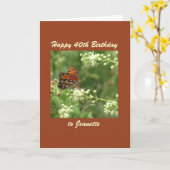 Carte Joyeux 40e anniversaire, nom, papillon orange (Fleur jaune)