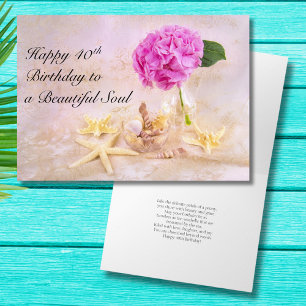 Carte Joyeux 40e Anniversaire Pivoine avec Coquillages