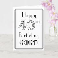 Joyeux 40e anniversaire, style Art déco avec nom p